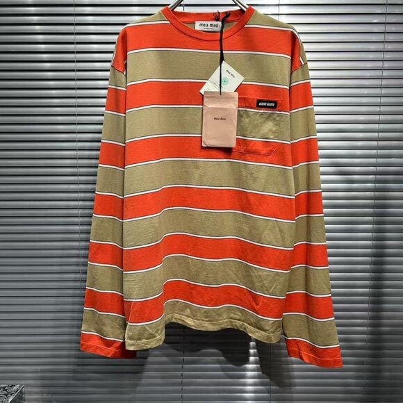 Miu Miu Tops - Brand new Miu Miu women's red and gray striped polo long-sleeved T-shirt